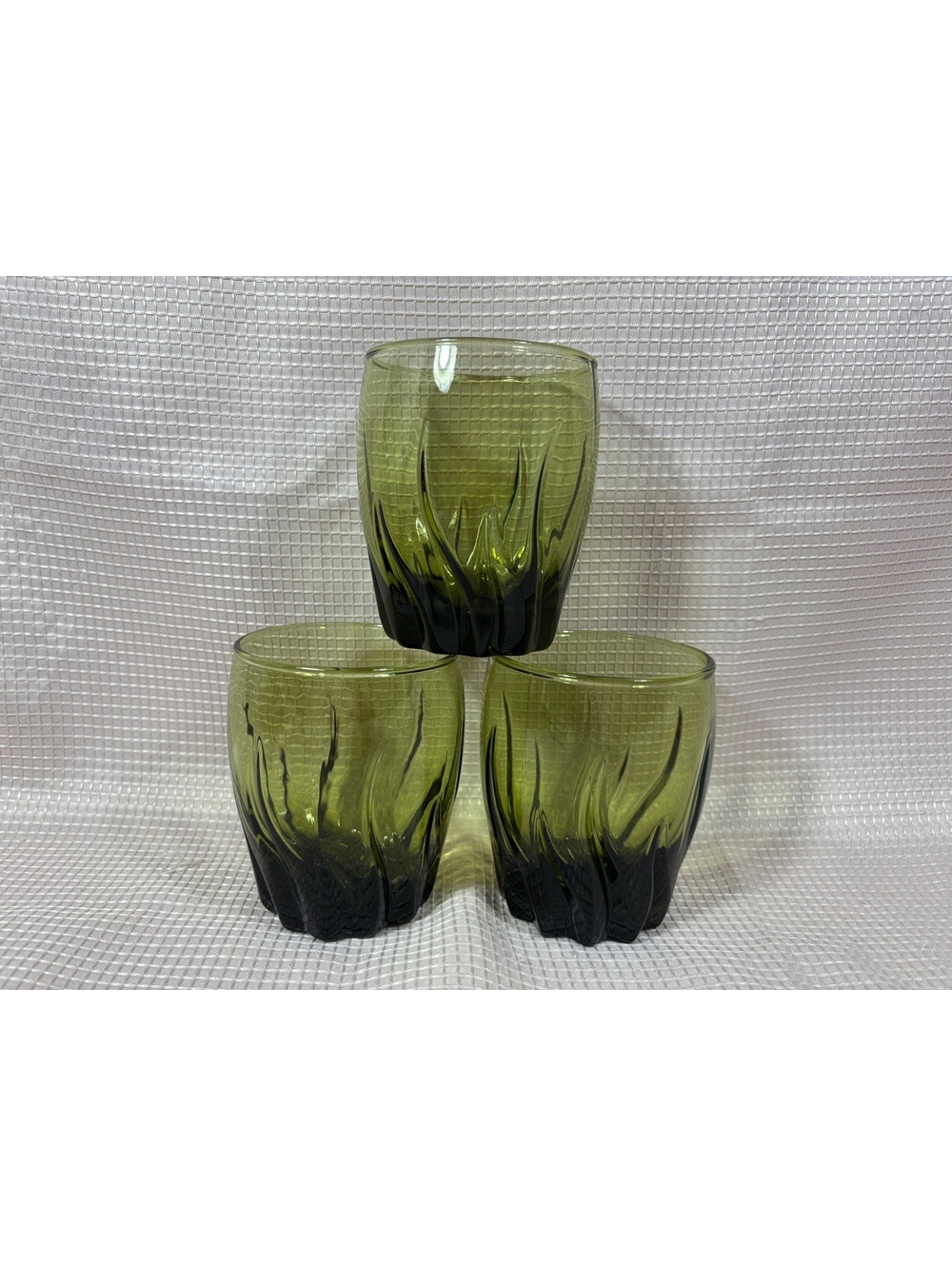 257 - Anchor Hocking Central Park green swirl lowball or old-fashioned glasses